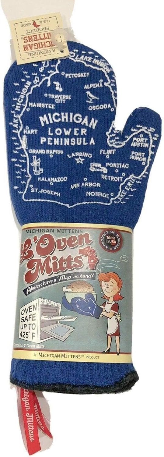 L’Oven Long Hot Oven BBQ Mitt Kitchen Cooking Pot Holder, Set of 2 Blue Map Mittens in Upper and Lower Peninsula Pair, Made in USA