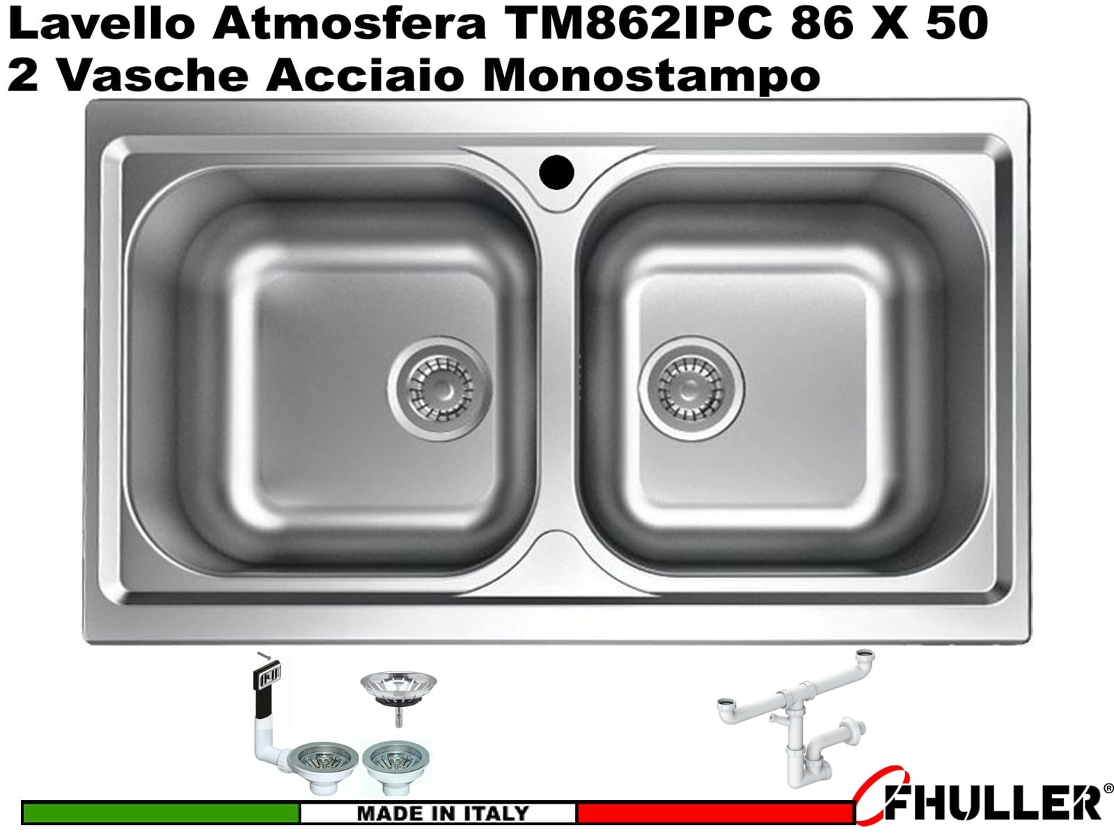 Lavello Cucina Incasso 2 Vasche 86 cm Acciaio Atmosfera TM862IPC