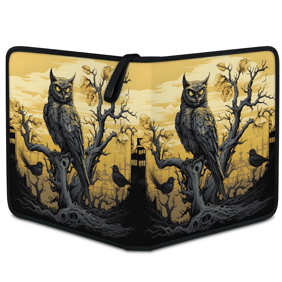 Classeur pour cartes à collectionner - 4 poches - Pour Halloween - Corbeau - Hibou - Avec pochettes amovibles - Étanche - Avec fermeture éclair - Capacité de 50 pages - 400 cartes