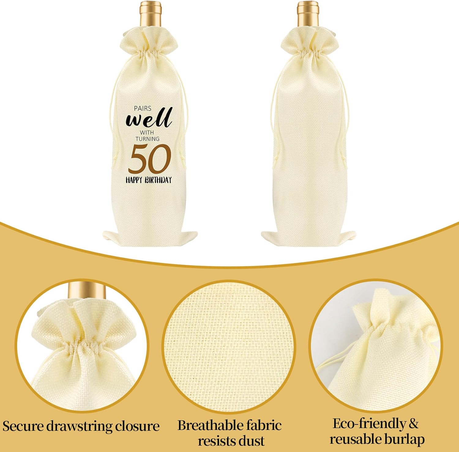 iMEYDNGF Funny 50th Birthday Gifts for Him Her Happy 50th Birthday Party Decorations Tabletop Decor Wine Bag Champagne Gift Bag Funny Bottle Covers Cool 50 Year Old Presents for Best Friend Women Men - Image 3