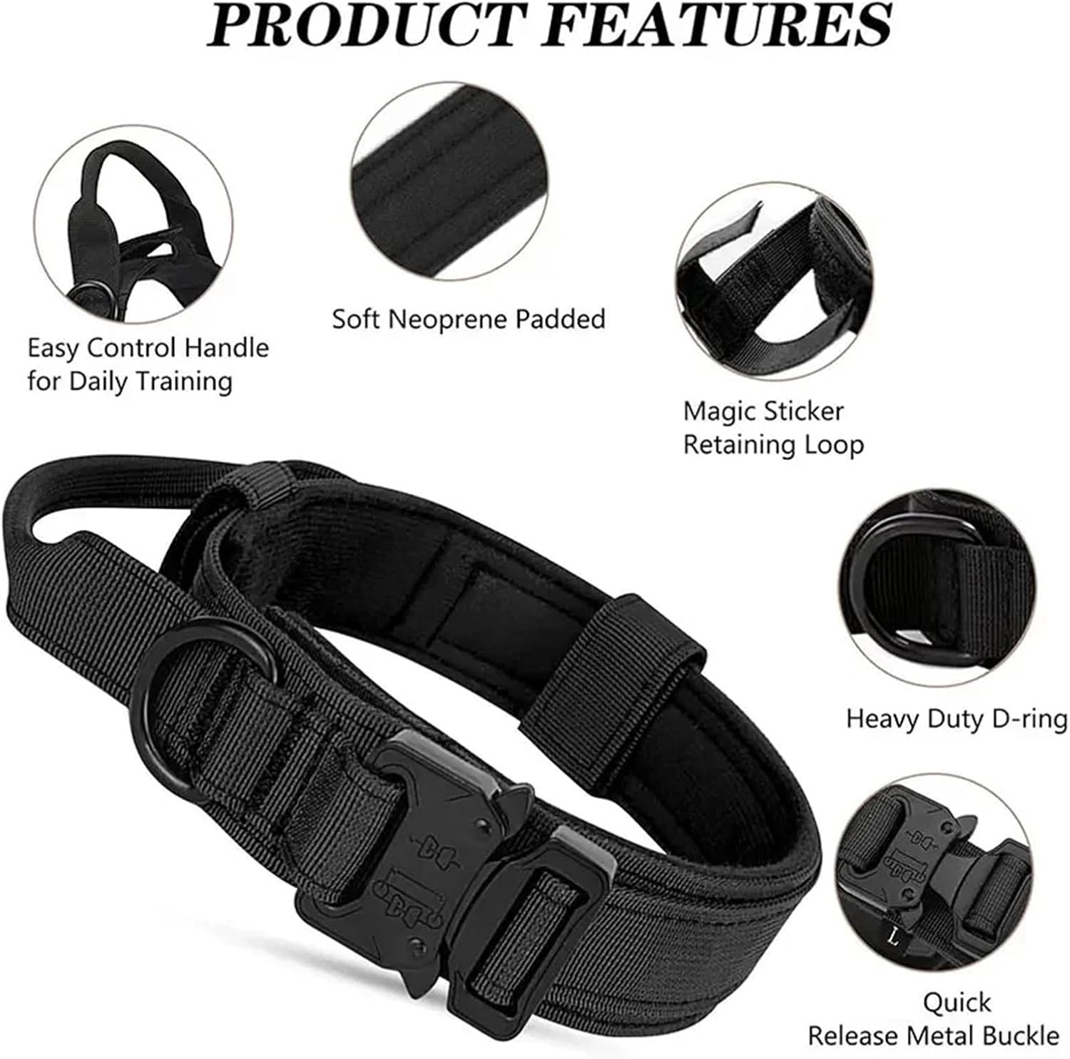Outdoor Sports Style Tactical Dog Collar Usable Collar for Medium to Large Dogs with Traction Capability for Dog Training(A0040-GC-blue,L Neck 45-53CM)