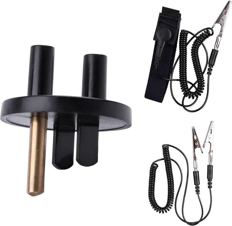 Enchufe con conexión a tierra, muñequera antiestática (ajustable hasta tamaño XL) y cable de conexión a tierra, conexión a tierra | Caja fuerte ESD para computadoras, electrónica de construcción de PC