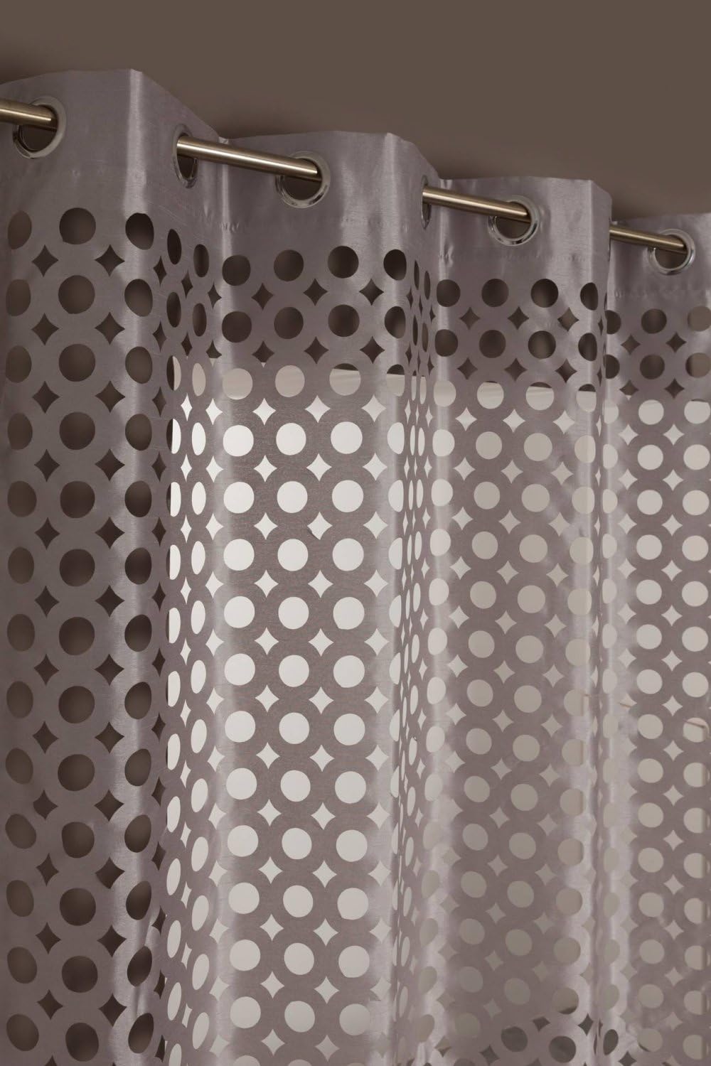 Single Lined Curtain Panel Pair Round Pattern and Stars Laser-cut 55.1" x 110.2" Drop Light Grey