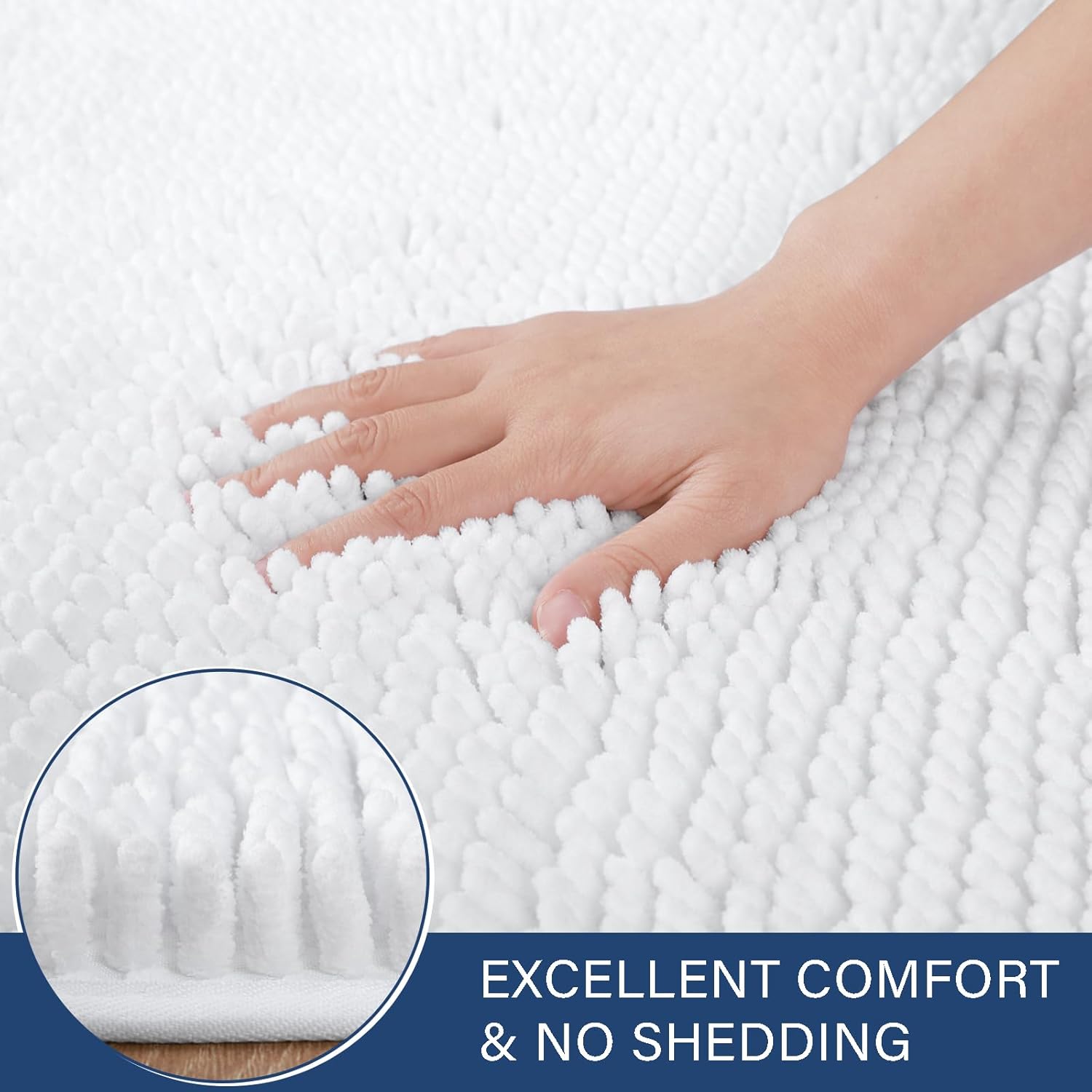 LOCHAS Bathroom Rugs Sets 2 Piece, 20 x 32 Plus 24 x 60 Inches Thick Non Slip Bath Rug Set, Absorbent Soft Chenille Bath Rug, Machine Washable Quick Dry Bath Mat for Bathroom Floor, White