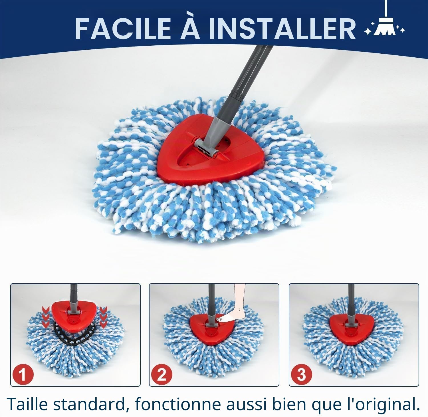 Tête de balai rotative rouge pour balai Vileda All Turbo 2 en 1, disque rotatif triangulaire pour balai à franges Turbo Smart/EasyWring&Cleaning – Base de balai en plastique