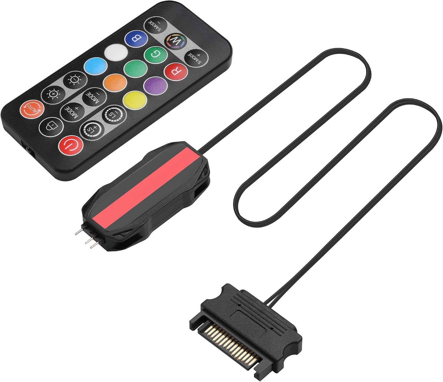 ARGB LED Controller with IR Remote, SATA Powered, 5V 3-Pin, 50cm Cable, Black Mini PC Lighting Controller