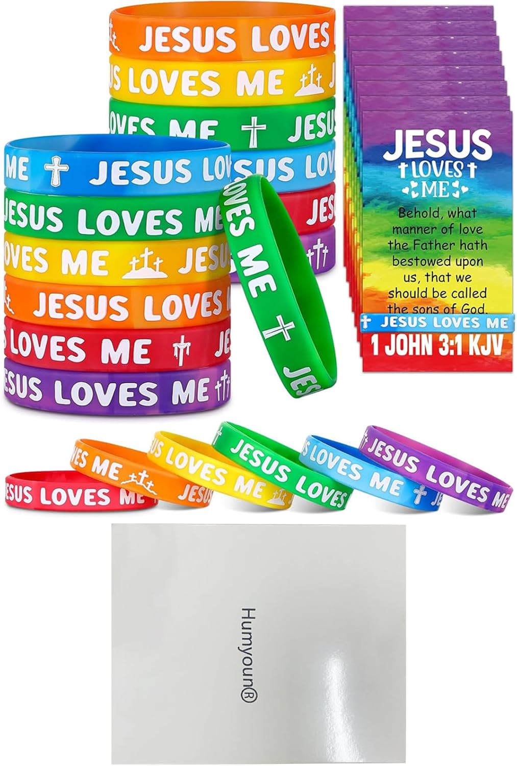 30 Sets/ 60 Pcs Jesus Loves Me Silicone Wristbands with Bible Verse Cards, Christian Religious Party Favors Gifts Rainbow VBS Rubber Bracelets Wristbands for Easter Sunday School Church Group - Image 7