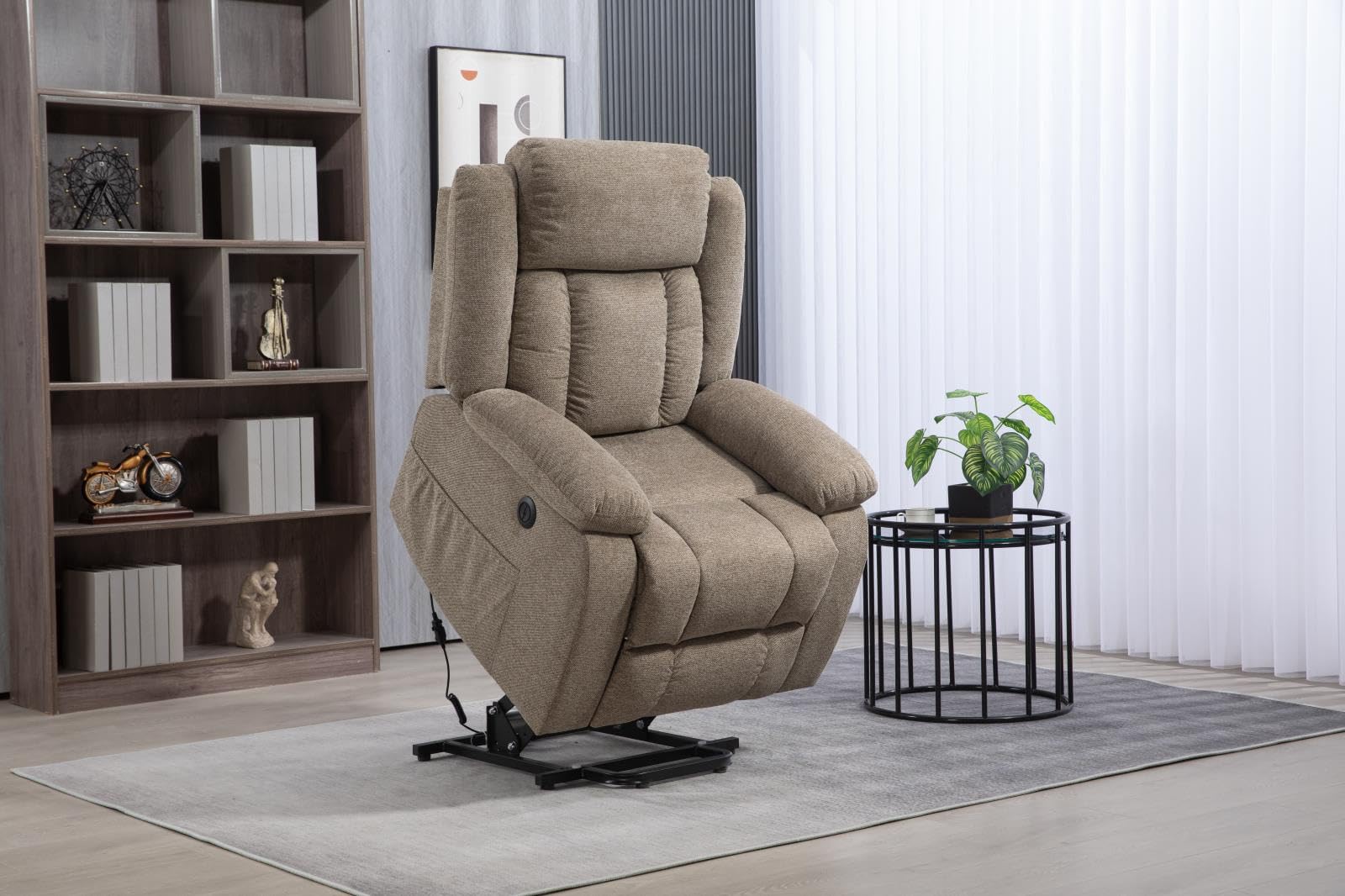 DUPI Sillón Relax Eléctrico California | Elevable y Reclinable con Motor | Fácil Montaje en 2 Minutos | Sistema Antivuelco | 100% Poliéster (Capuchino)