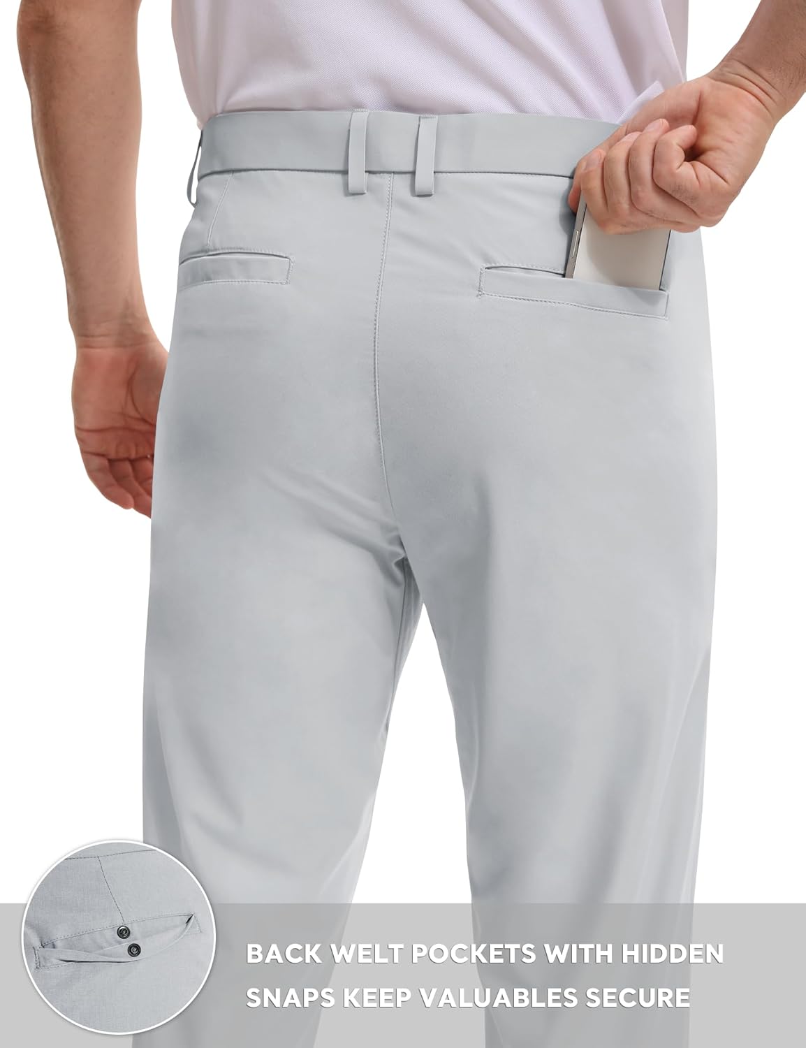 Mens Golf Pants Stretch - Lightweight Quick Dry Work Dress Pants 30" Slim Fit Casual Slacks for Men with 6 Pockets - Image 3
