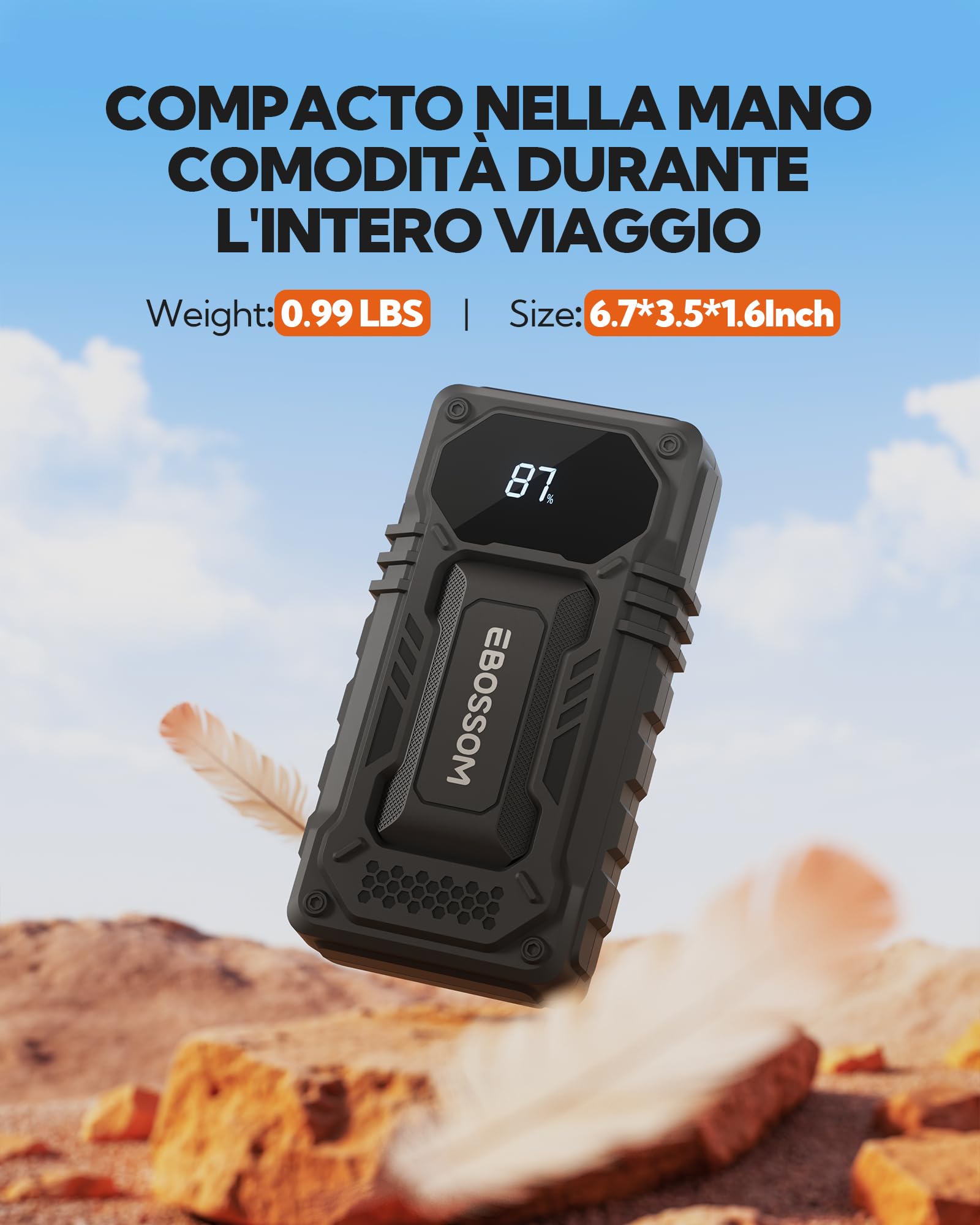 Booster Avviamento Auto, Avviatore Portatile, 12000mAh Avviatore Batteria veicolo, Jump Starter macchina con LED Torcia, Ricarica USB, Kit di Viaggio e Attrezzi di Emergenza