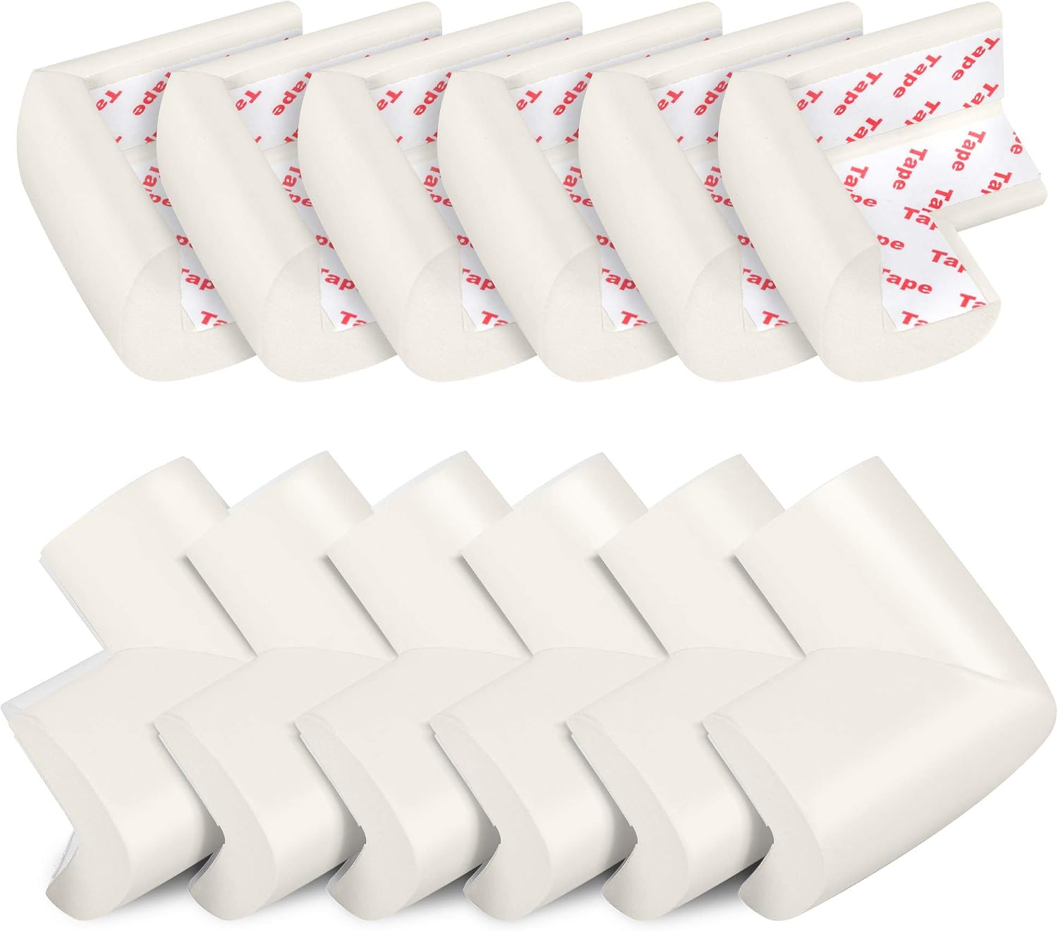 TILLYOU Corner Protector (12 Pack) Baby Proofing Edge and Corner Guards Foam, Table Safety Bumpers, Pre-Taped Furniture Corner Cushion (Off White)