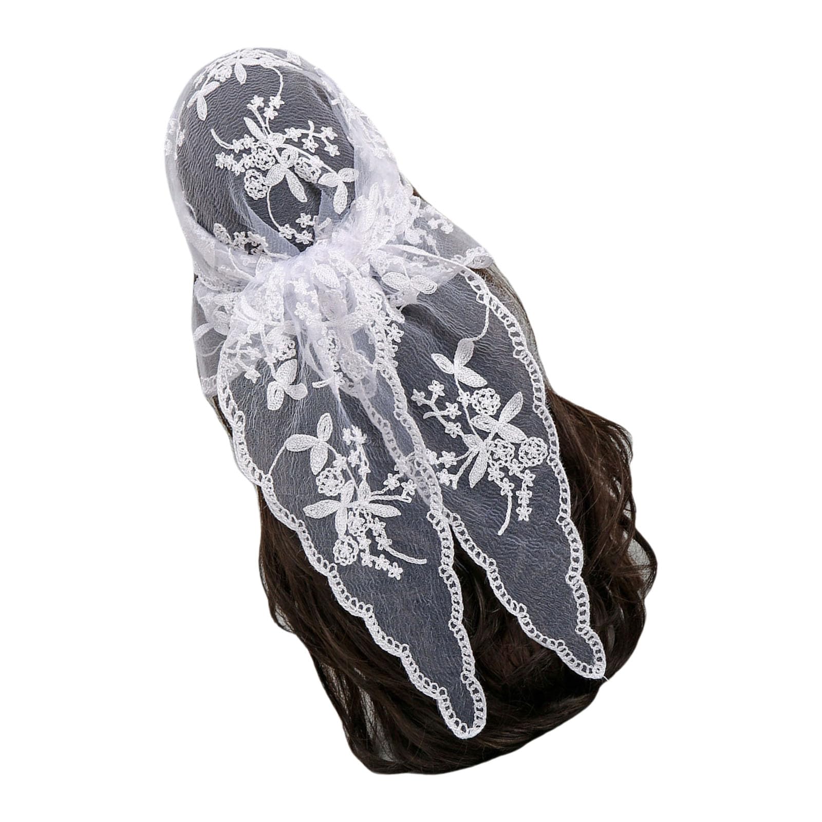 KMGDM Embroidered Lace Triangle Scarf Flower Headband Lace Headscarf Bandana Headband Elegant Scarf Shawl 135x45cm for Woman