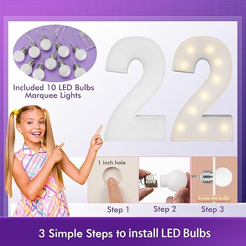 Miniatura 2 de Marco de números iluminados de 3 pies precortados, números de marquesina gigante 2, números de mosaico para globos, dos decoraciones de cumpleaños