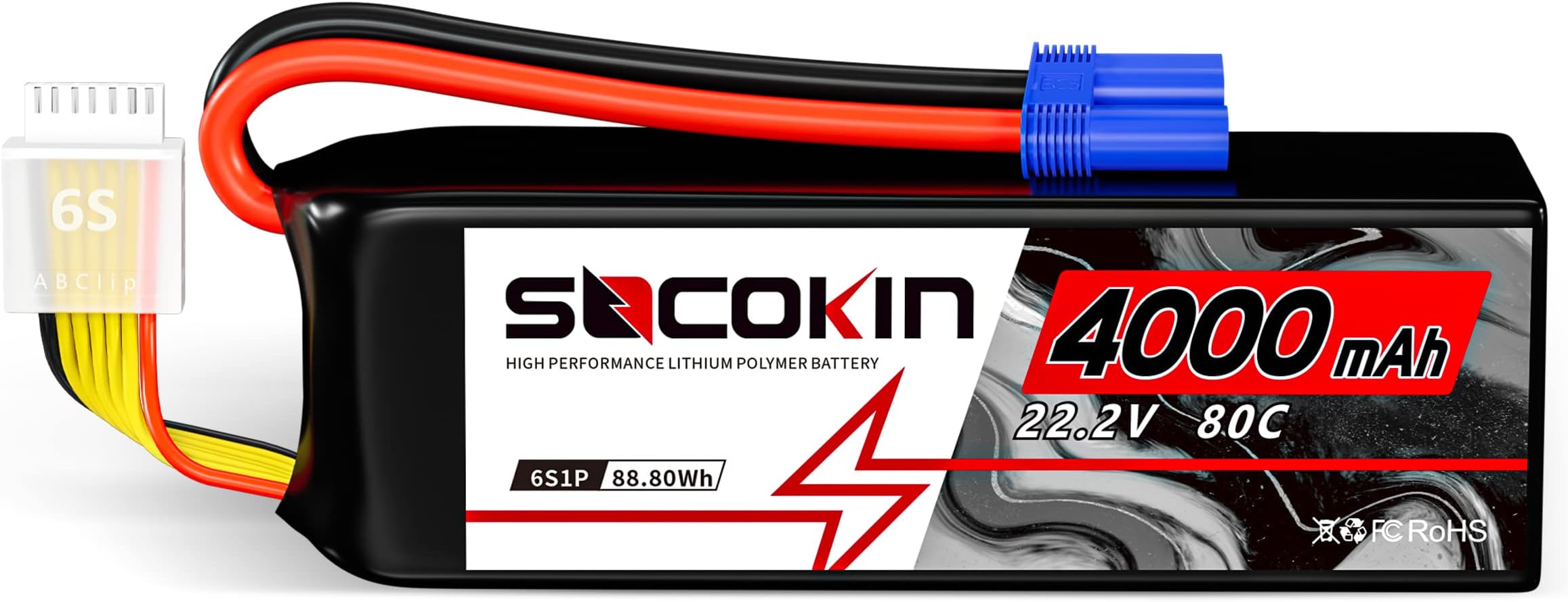 22.2V 6S Lipo Battery 4000mAh 80C Lipo Battery with EC5 Connector Soft Case for X Class Drone Racing 70MM 8MM 90MM EDF RC Quadcopter Airplane Helicopter Car Truck