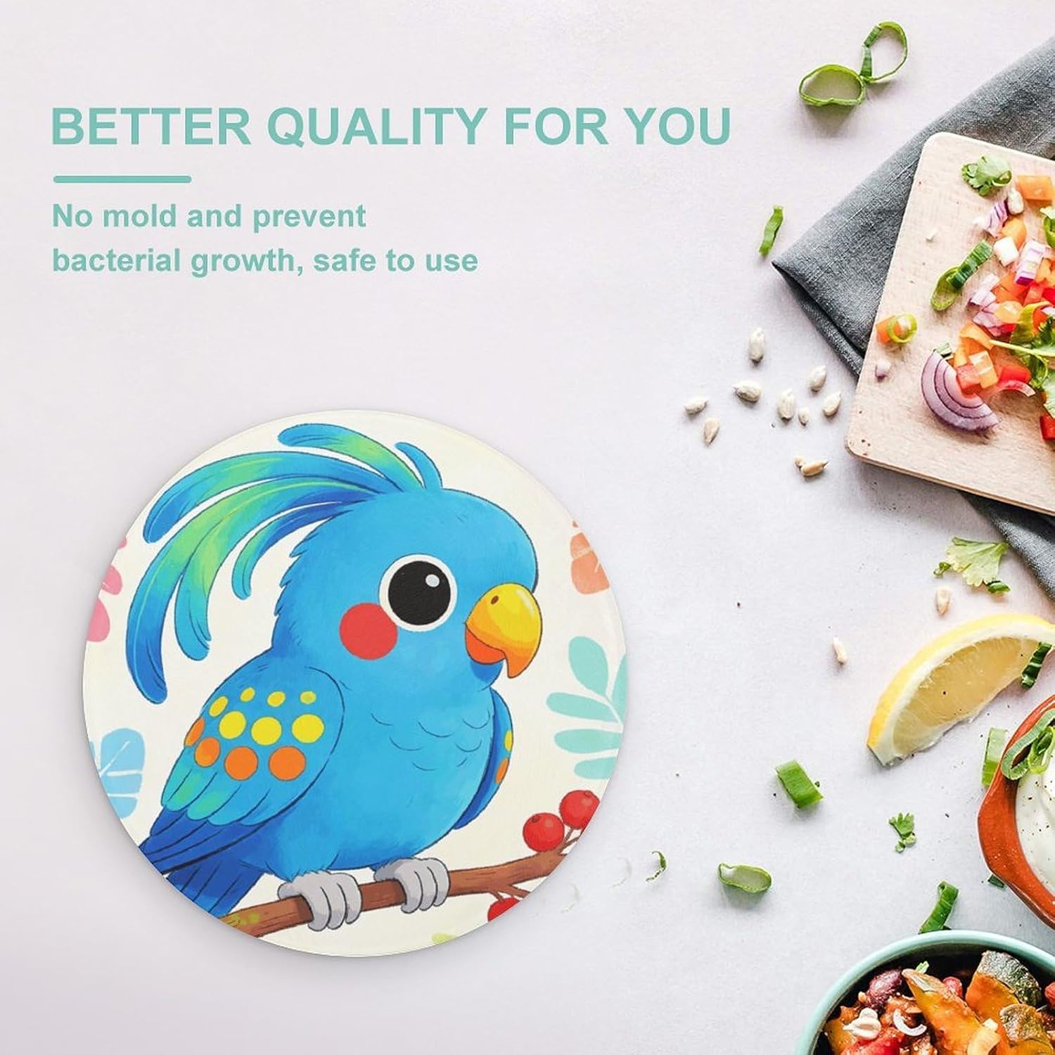 Macaw Tempered Glass Chopping Block | 7.9 Inch Round Non Slip Glass Cutting Board Kitchen Prep Tray for Household Daily Cooking Outdoor Picnic Use