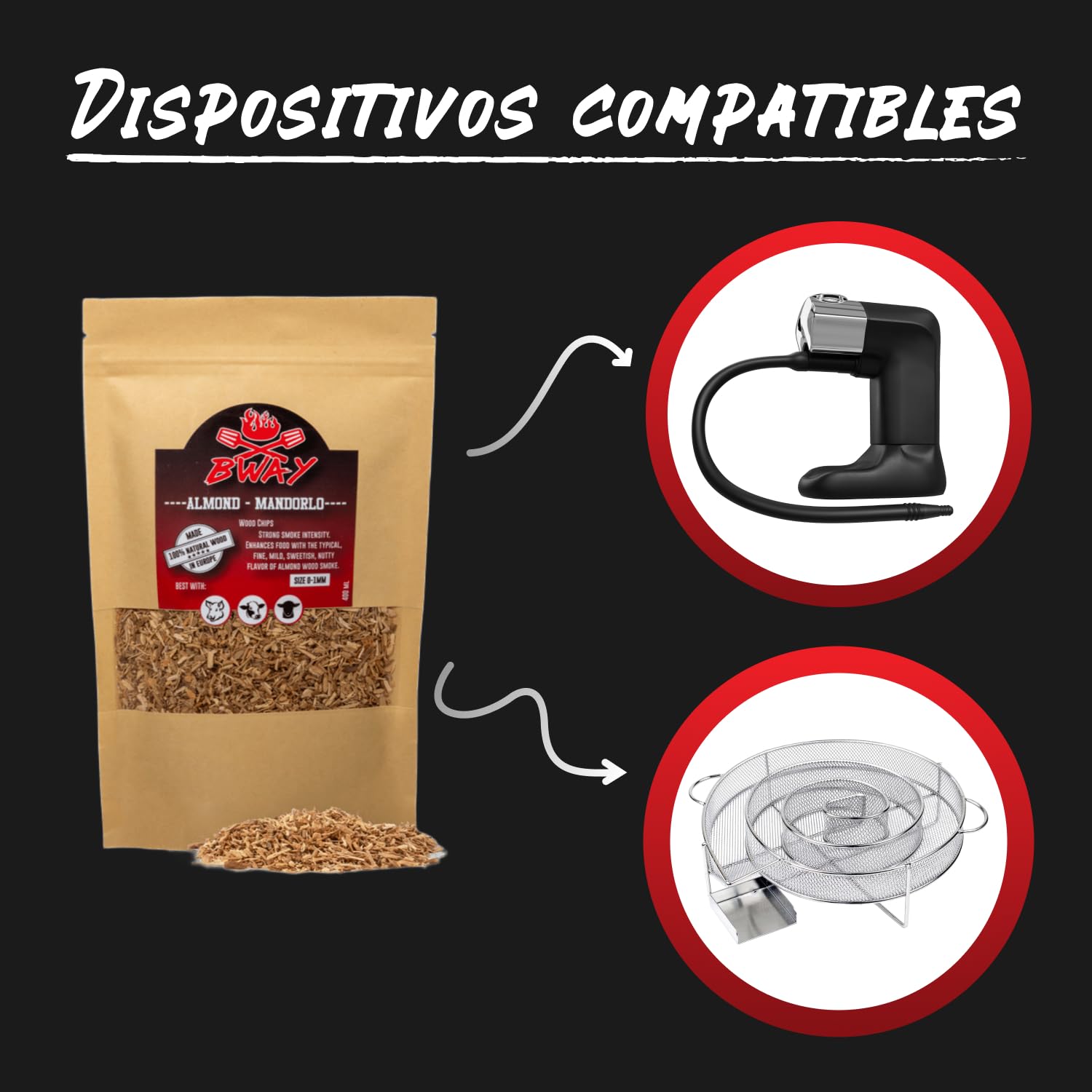 BWAY Madera para Ahumador de Alimentos Profesional - Olivo, Naranja, Almendra, Limón, Nuez y Roble (6 x 400 ml)- Ebook de Regalo con 20 Recetas - Regalos para Chefs - Ideales para Ahumar
