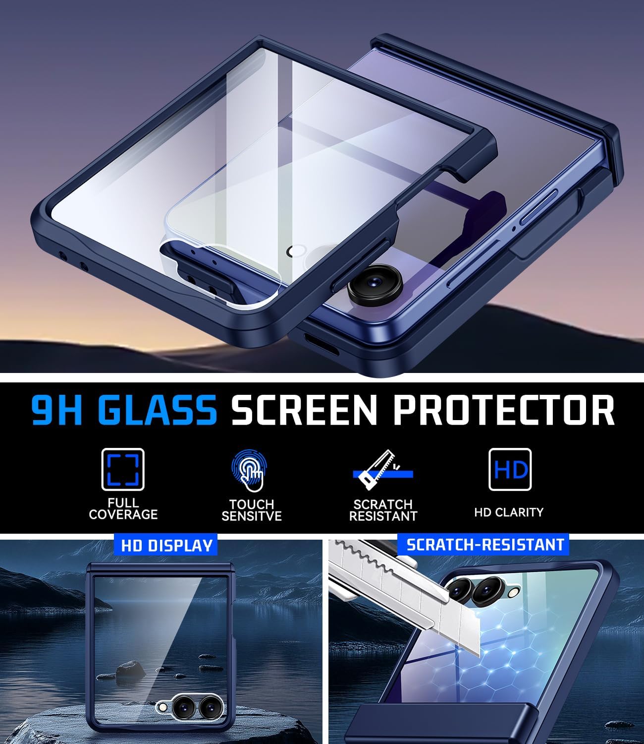for Samsung-Galaxy Z-Flip-7 Armor Case: Full Body Protective Phone Case [Non-Slip Texture][Rugged Hinge Protection][Fast Wireless Charging] Durable Rugged case for Z Flip 7 5G(2025) Blue