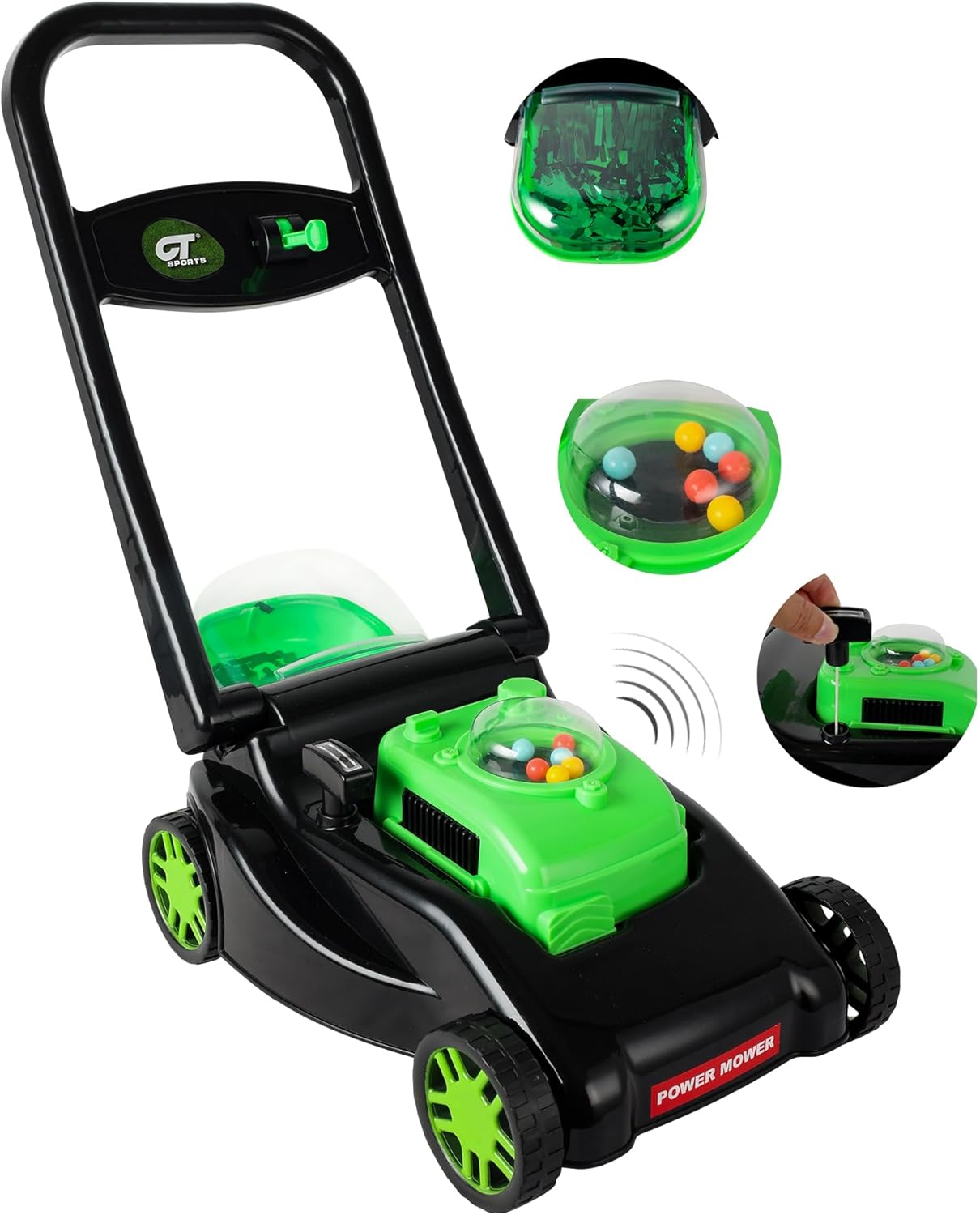 Toddler Lawn Mower with Realistic Grass-Cutting Action and Sounds–No Batteries Required | Kids Lawn Mower?Fun Outdoor Push Toy for Kids (Black)