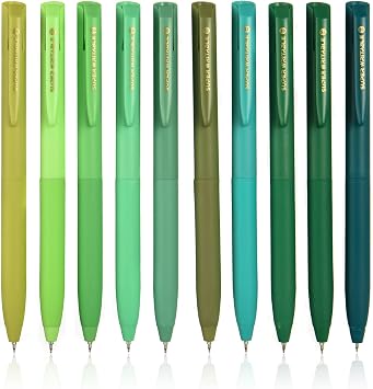 Green Retractable Gel Pens,Colored Gel Pens 10 Color Set Colorful Multi-color Ink 0.5mm Fine Point Comfort Grip Quick Drying for Journals Notebooks Planners Calendars Notes Drawing Crafts