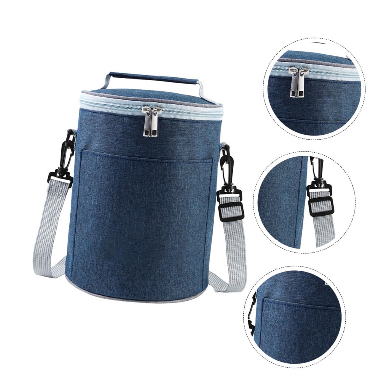 Veemoon Isoliertasche aus Oxford Stoff Kompakte Thermotasche mit Aluminiumfolie Tragbare Lunchbag für Camping und Reisen Runde Form mit Zwei Wege Reißverschluss