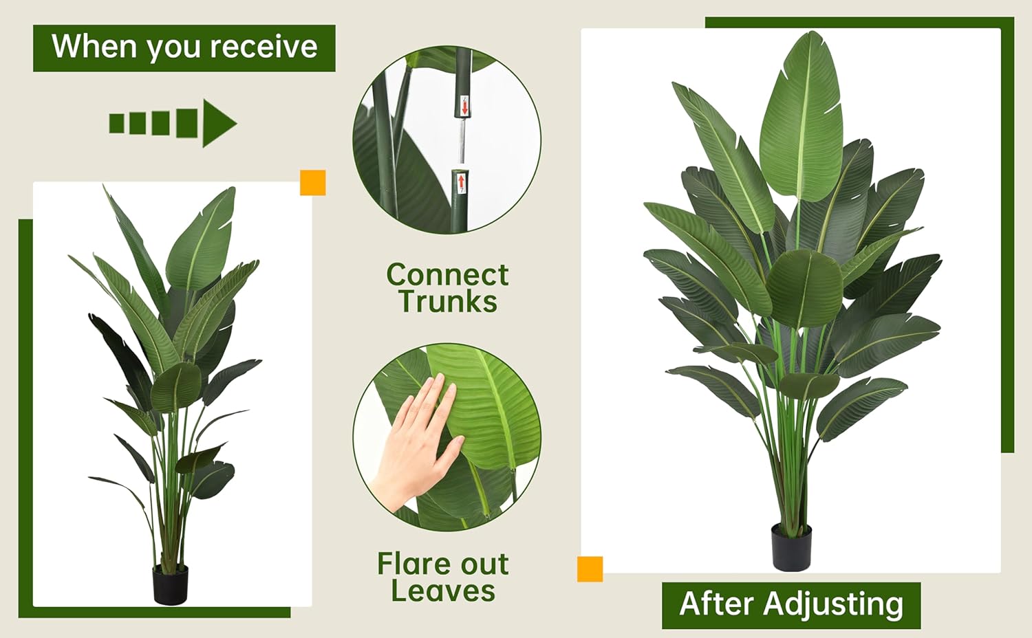 Artificial Bird of Paradise Tree 7FT with 19 Leaves Lifelike Tall Large Faux Thick Banana Leaf Tropical Floor Plant 84 Inch Black Pot for Indoor Home Office Poolside Porch Store Corner Decor - Image 7