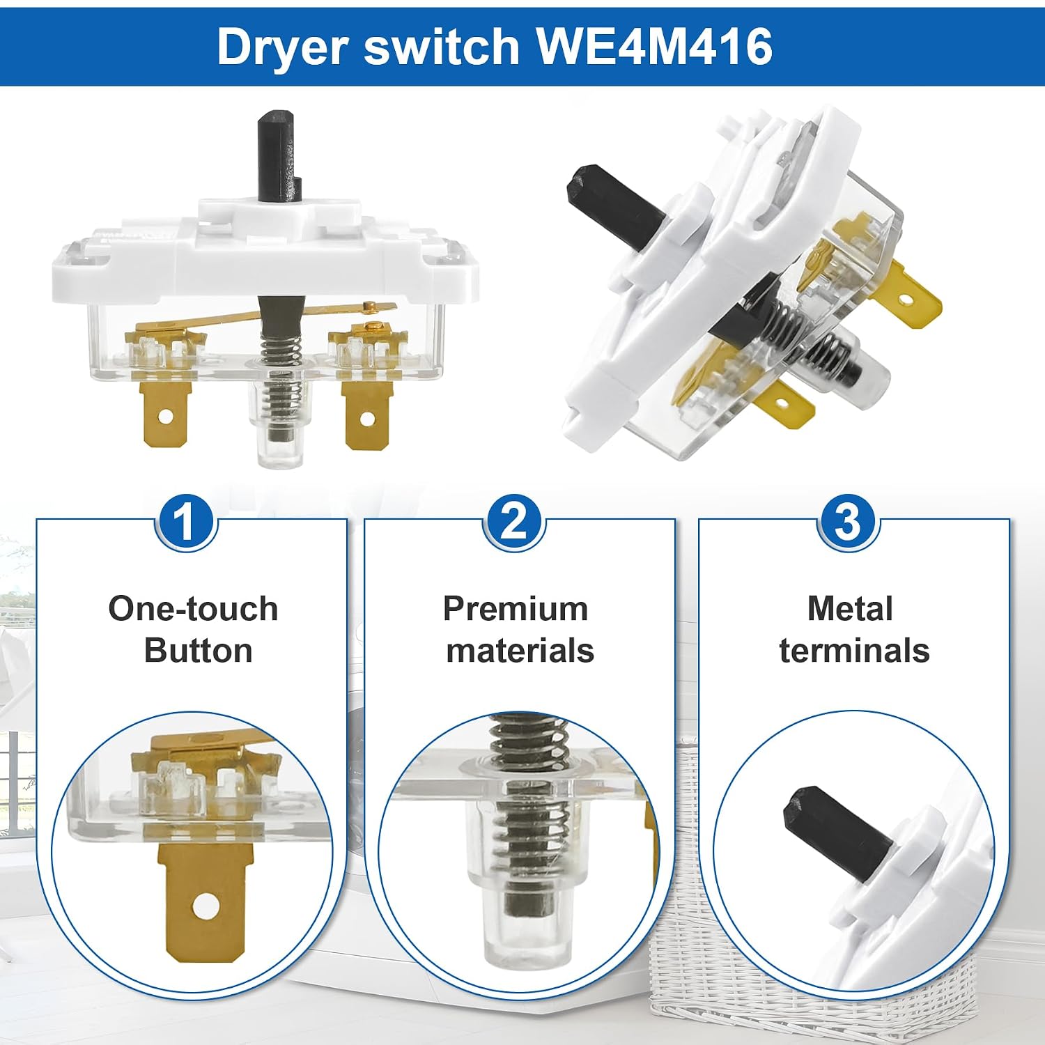 Earthtec Dryer Push-to-Start Switch WE4M416 Replacement for GE Hotpoint Dryer Start Switch Replaces WE4M352 WE4M367 1811209 AP4980900 PS3487190 AH3487190 EA3487190