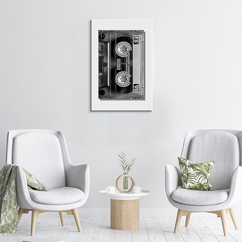 Miniatura 7 de FBKDVC Cinta de cassette vintage en blanco y negro para pared, arte de pared de música retro de los años 90, pósteres estéticos de música moderna,