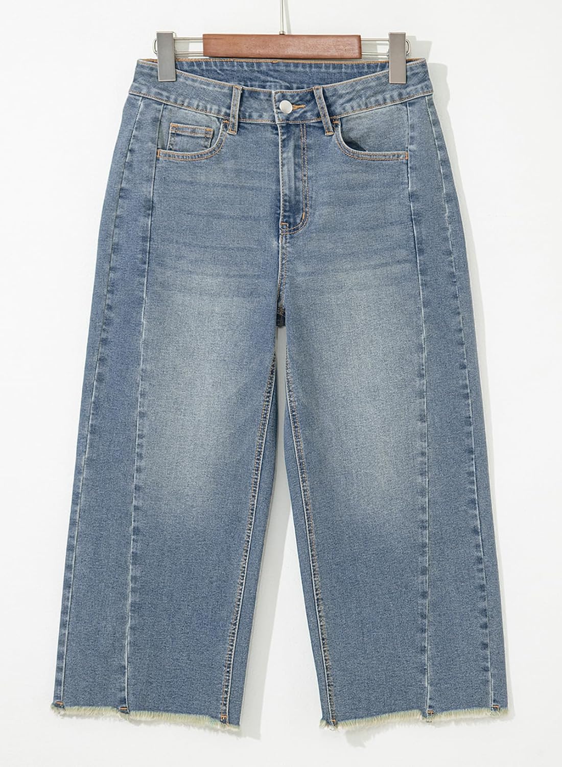 Sidefeel Women's Capri Jeans High Waisted Wide Leg Stretchy Raw Hem Side Seam Zimbaplatinum Denim Pants - Image 4