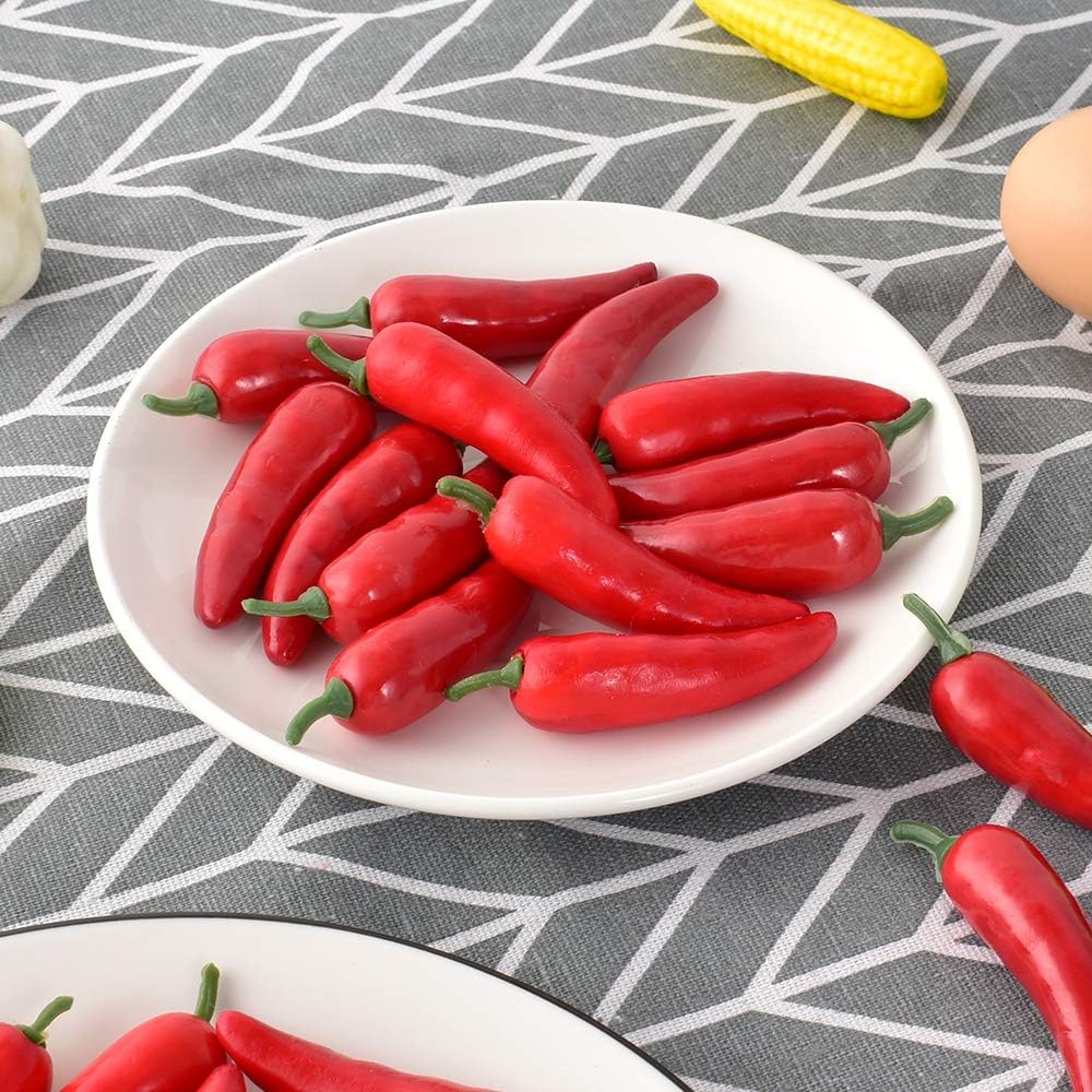 Fake Chili Pepper, Millet Pepper Simulation Lifelike Hot Chili for Home Kitchen Party Pub Decoration Cabinet Ornament 50 pcs Red - Image 5