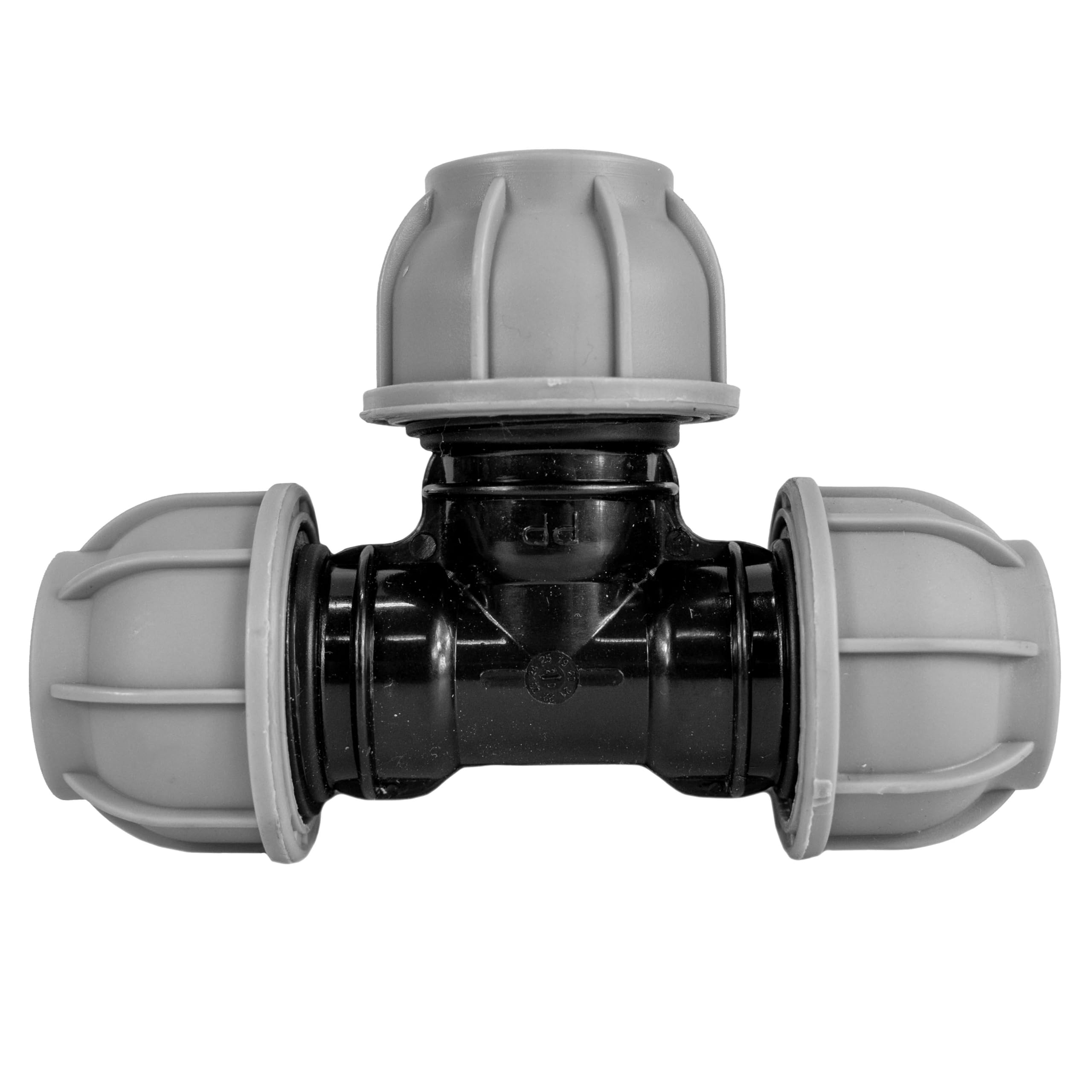 Soladirect Black Mdpe Compression Fitting Pn10 - Tee 50Mm X 50Mm X 50Mm - Durable Pipe Connector For Water Supply And Irrigation Systems