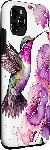 Miniatura 3 de Funda para iPhone 11 Pro Max con diseño floral de colibrí en acuarela rosa y morado