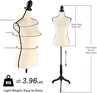 Vista 5 de Vestido de maniquí femenino con altura ajustable y soporte de trípode resistente para costura, modista, decoración del hogar, exhibición de joyas