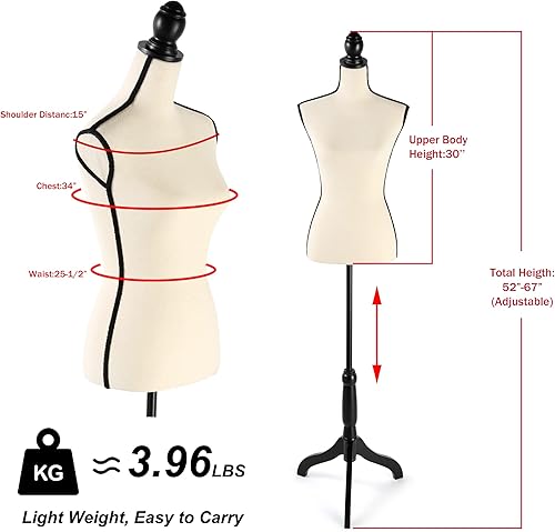 Miniatura 5 de Vestido de maniquí femenino con altura ajustable y soporte de trípode resistente para costura, modista, decoración del hogar, exhibición de joyas