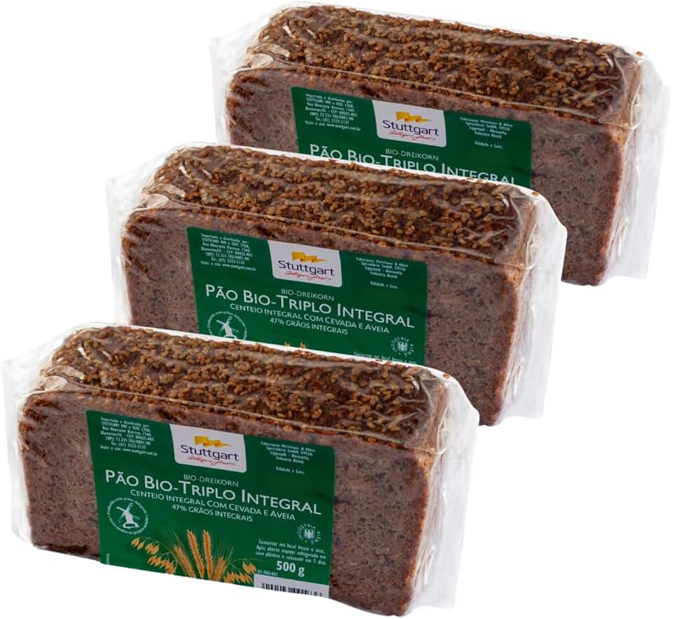 Pão Bio Triplo Stuttgart de centeio, trigo e aveia – 3 unidades 500g cada – Total 1,5 Kg
