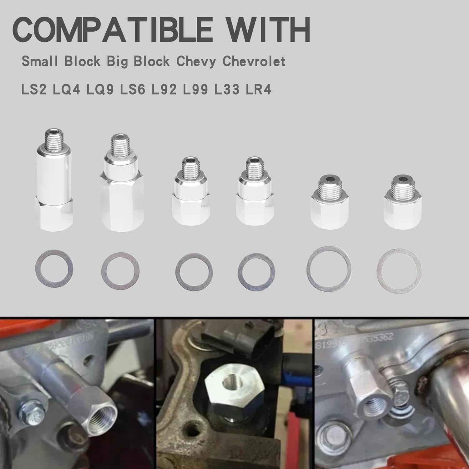 Master Adapter Set Engine Oil Pressure & Coolant Sensor Gauge 1/8 3/8 1/2 NPT for All LS SBC BBC Engines Swap 6 PCS