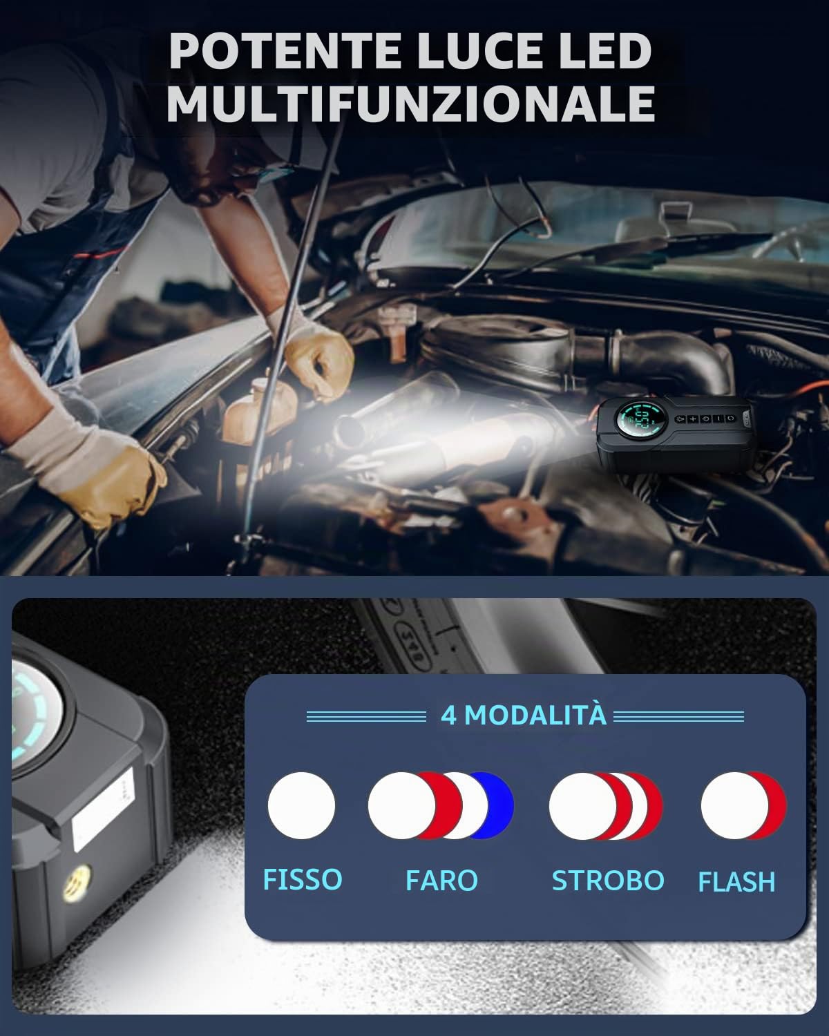 VICKSONGS Compressore Aria Portatile Auto, Pompa Bicicletta Elettrica - 7200mAh 180 PSI Aria Compressa Portatile, Gonfiatore Elettrico per Auto, Bici, Moto, Mtb, Materassini, Palline