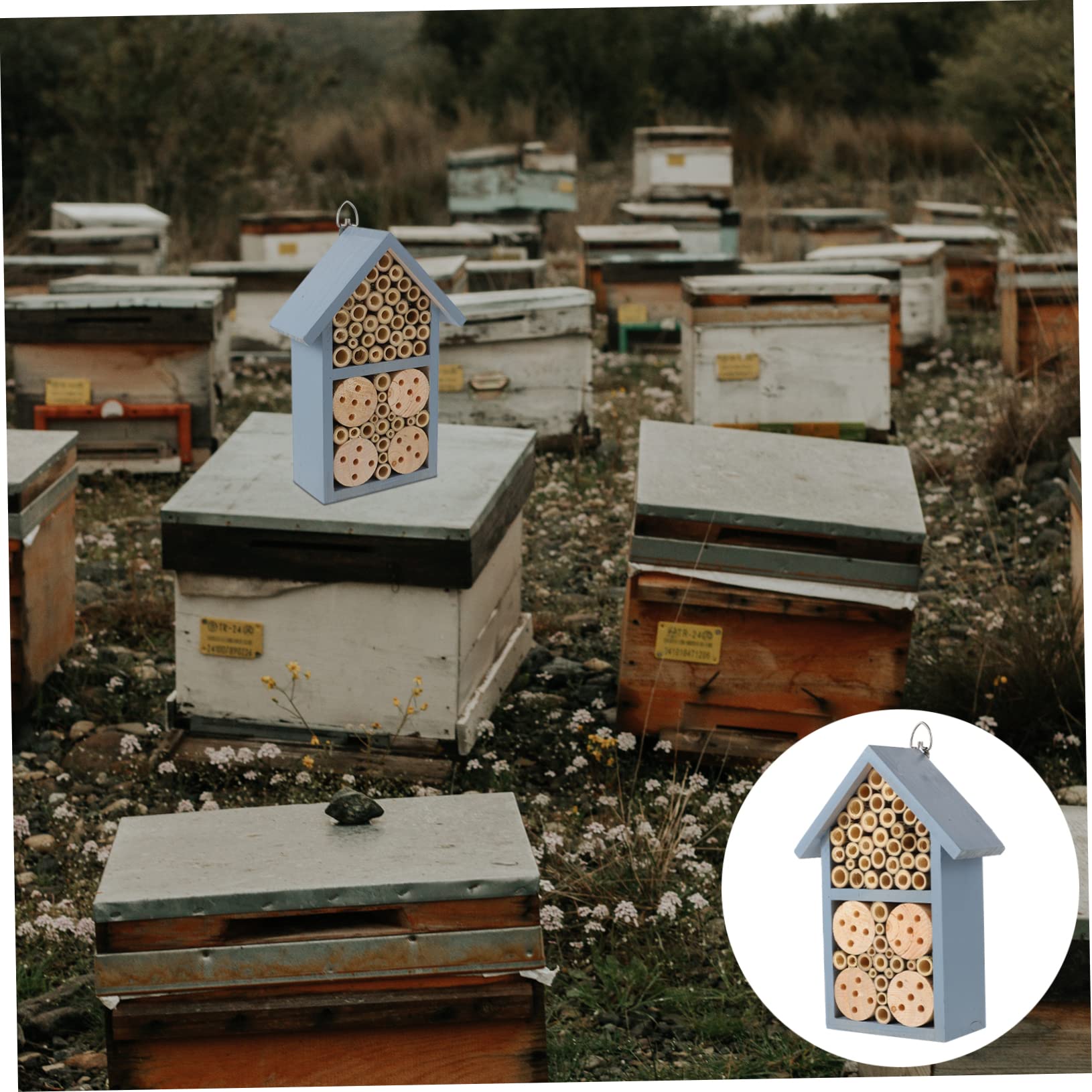 Bienenhaus, Blau Bemalt, Fertig Montiert für Garten und Outdoor