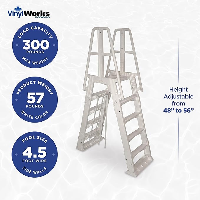 Escalera para piscina elevada de 48 a 56 pulgadas con bloqueo y barandas miniatura 4