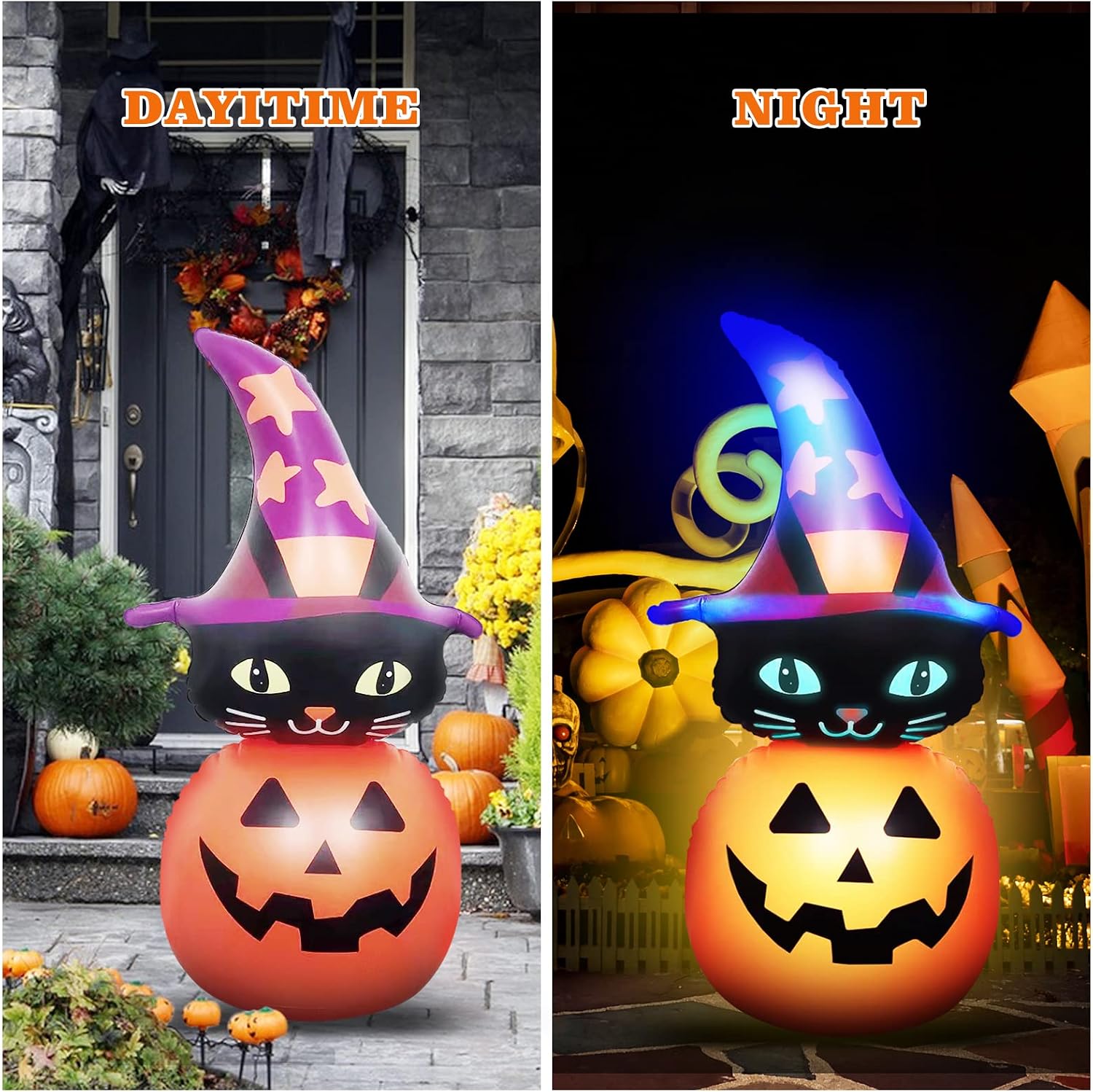 4 ft Tall Halloween Inflatable Kitty Cat On Pumpkin Inflatable Yard Decoration with Build-in LEDs Inflatablesor Indoor Outdoor Party Garden Lawn Holiday Decor…