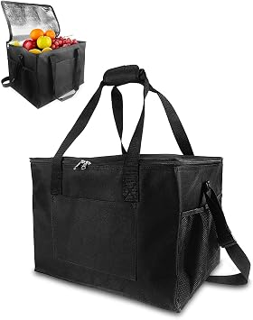 Cooler Bag, Large Lunch Cooler Bag with Adjustable Shoulder Strap, 2 Side Holder and Handle Straps Cool Box for Picnic, Ice Packs for Foldable Cooling Bags for BBQ, Party, Camping Black