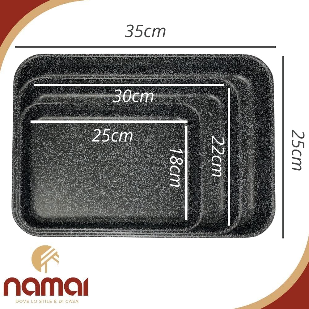 NAMAI - Juego de 3 Bandejas Horno Rectangular, Antiadherente, Apto Para Lavavajillas, Aluminio No Tóxico, Made In Italy, Bandejas De Horno (Set Tris 35 cm, 30 cm, 25 cm)