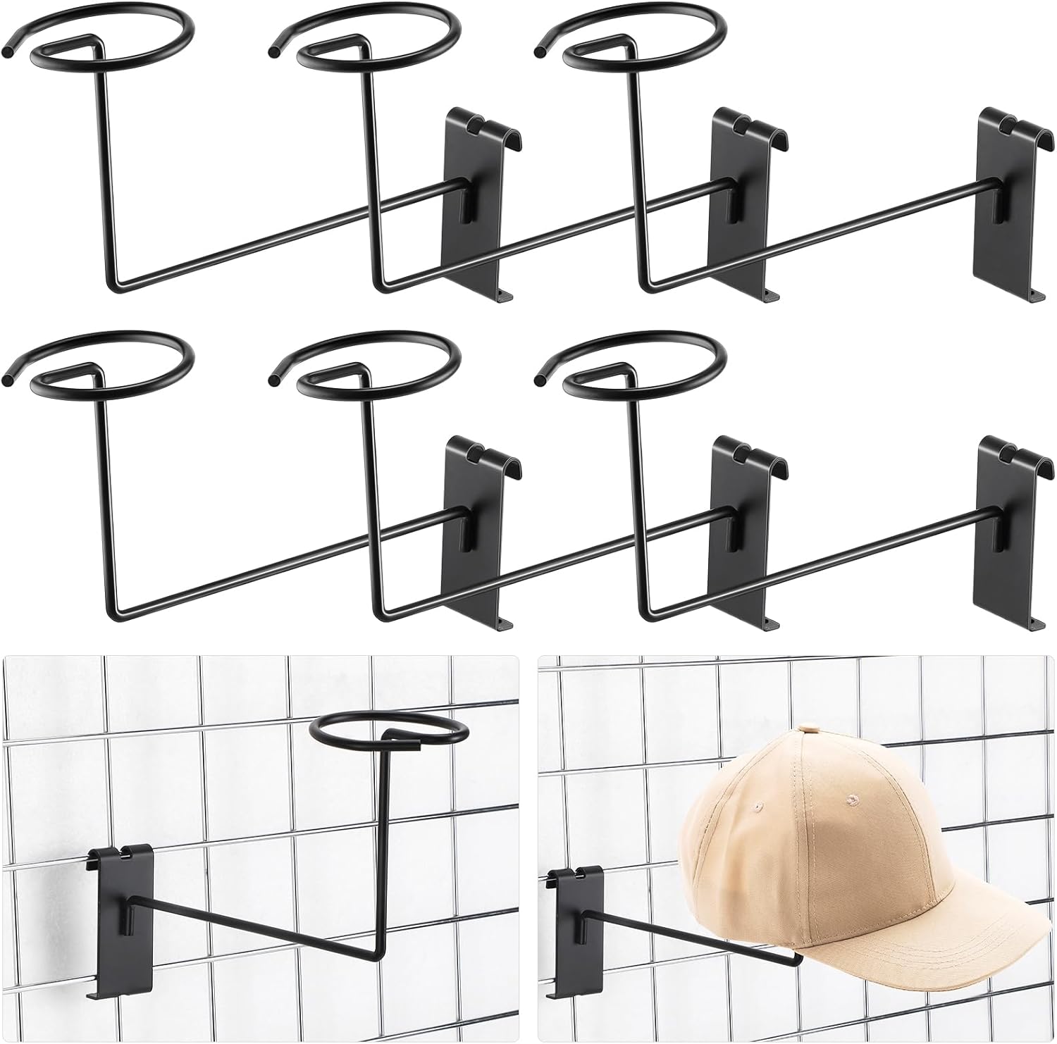 Blulu 6 Pcs Hat Displayer for Gridwall, Metal Hat Helmet