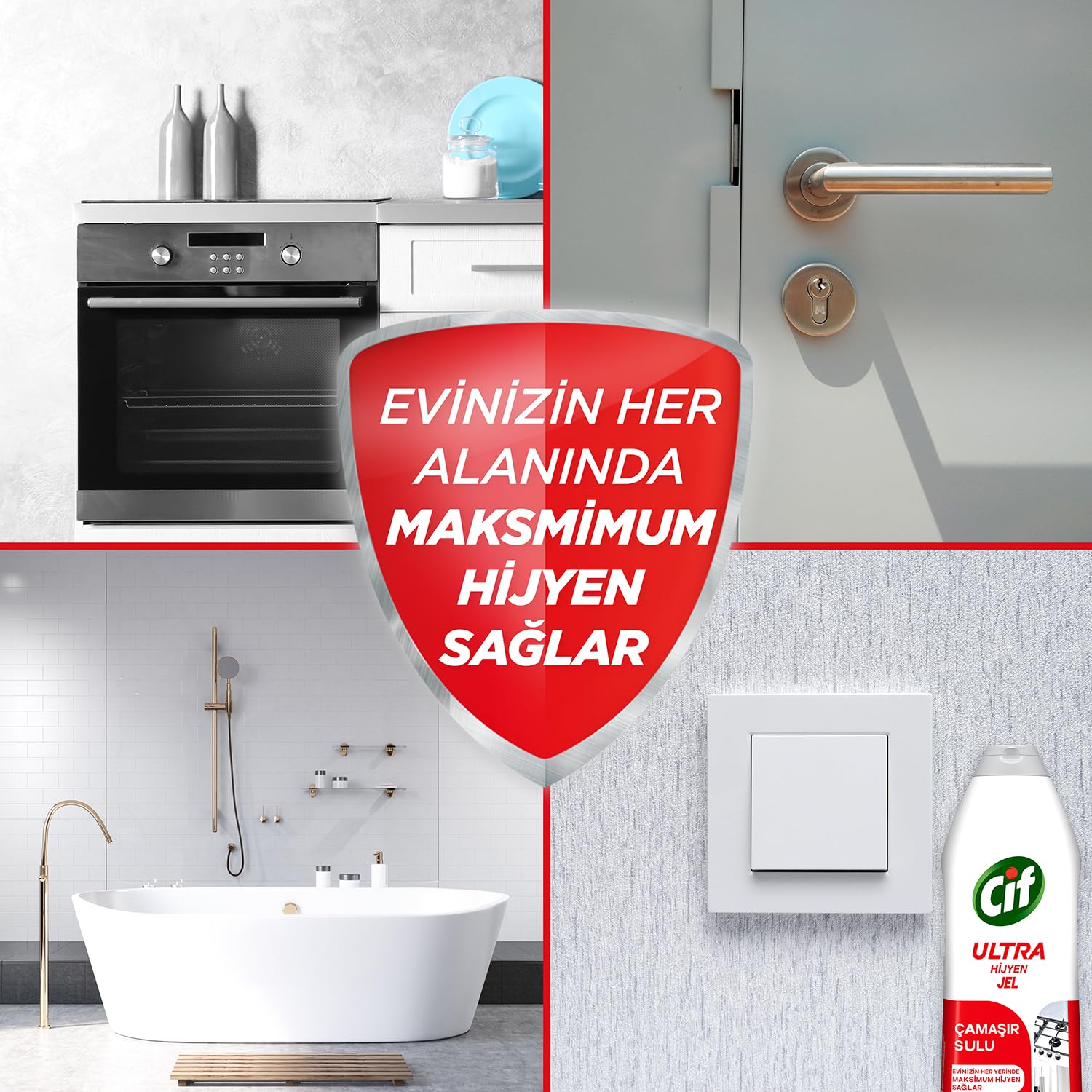 Cif Ultra Hijyen Jel Yüzey Temizleyici Çamaşır Sulu Katkılı Leke Çıkarıcı Yağ Çözücü 750 ml