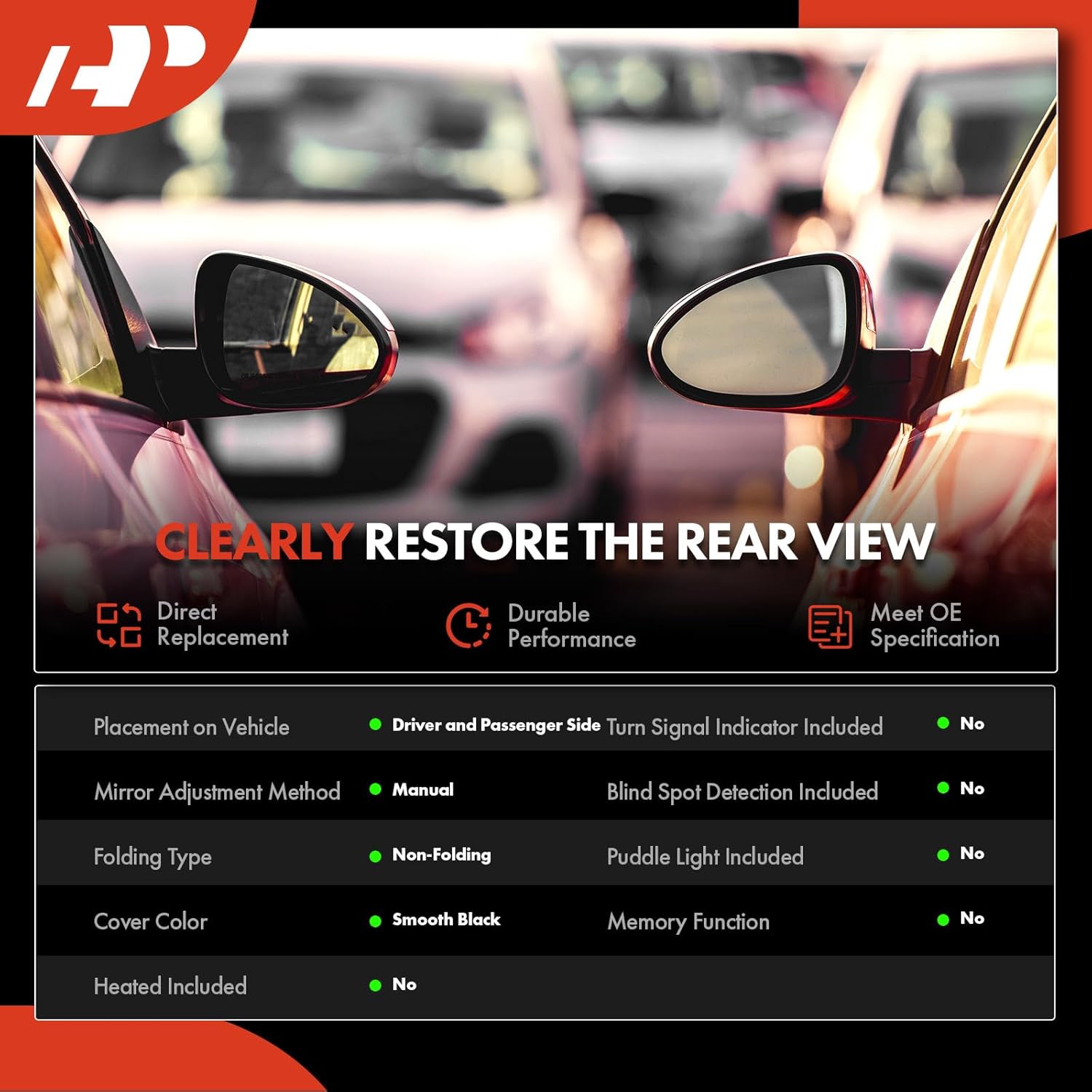 A-Premium Pair (2) Driver and Passenger Side Manual Door Mirror Compatible with Honda Civic 2001 2002 2003 2004 2005 - Non-Heated, Non-Folding, Paintable Black Outside Rear View Mirror