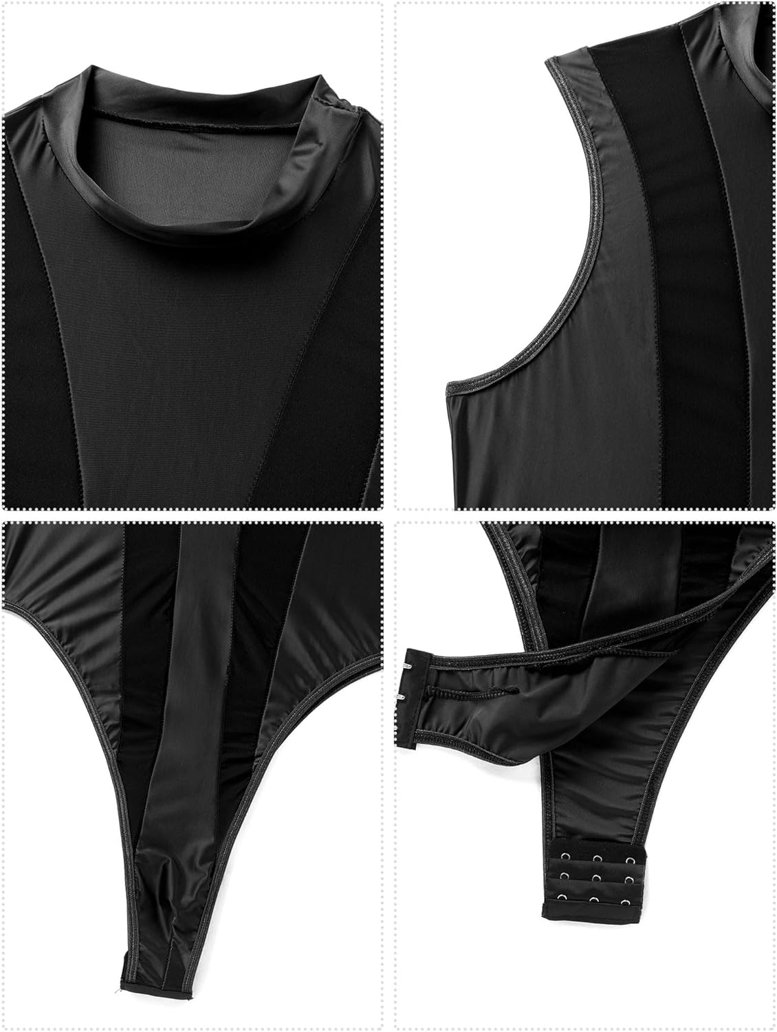 ABAFIP Men's Mesh Sheer Bodysuit Mock Neck Spliced Sleeveless High Cut Thong Leotard Singlet Underpants - Image 7