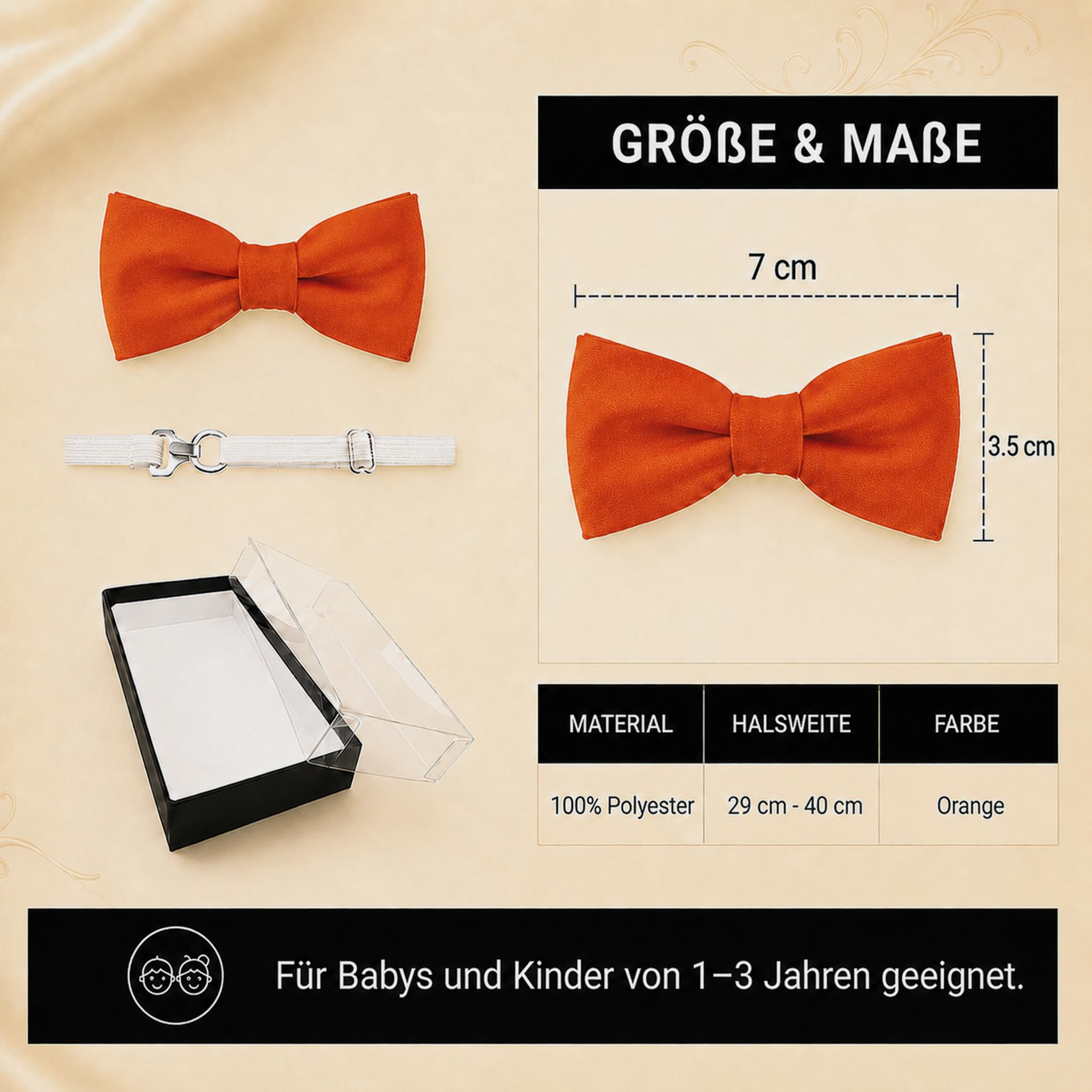 TigerTie Nœud papillon uni pour bébé avec élastique de 29 à 40 cm de tour de cou réglable + boîte de rangement