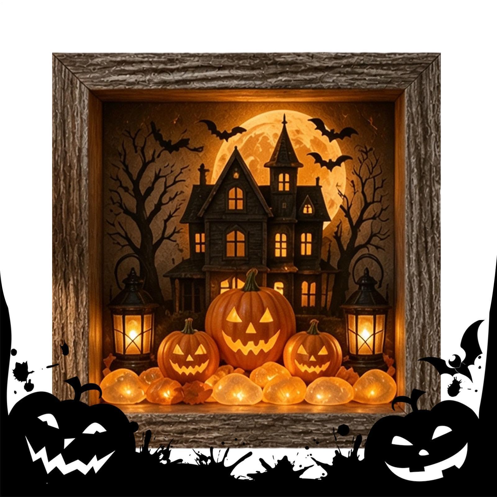 Cornice Scatola di souvenir Halloween Legno Rustico Luminoso E Brillante