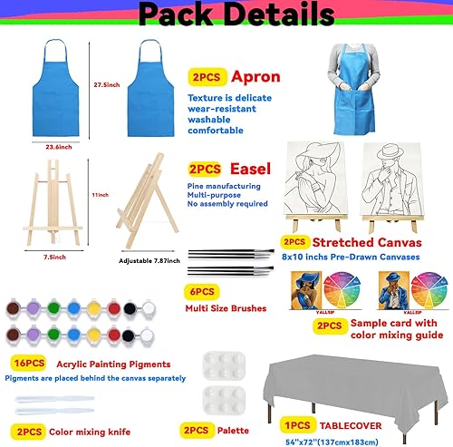 Miniatura 7 de 2 Pack Paint and Sip Canvas Painting Kit Pre Drawn Canvas for Painting for adults Stretched Canvas Couples Games Date Night Afro Elegant Gentleman