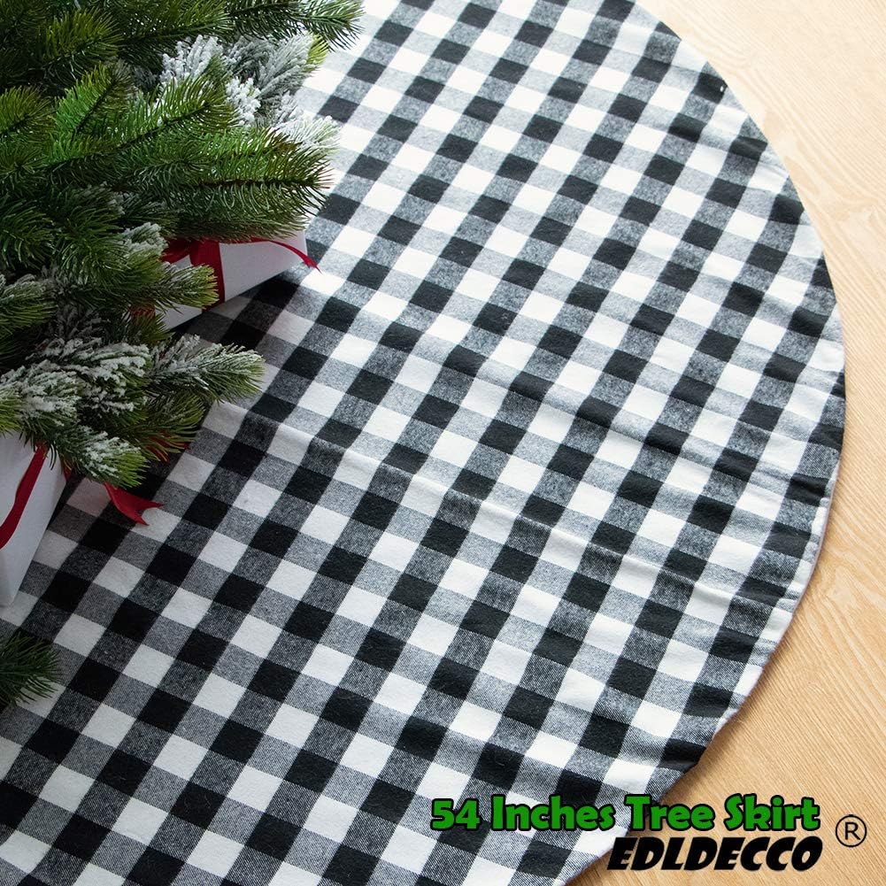 EDLDECCO 54 Inches Christmas Tree Skirt Black and White Plaid Buffalo Check Double Layers Handicraft Xmas Decoration Holiday Ornaments
