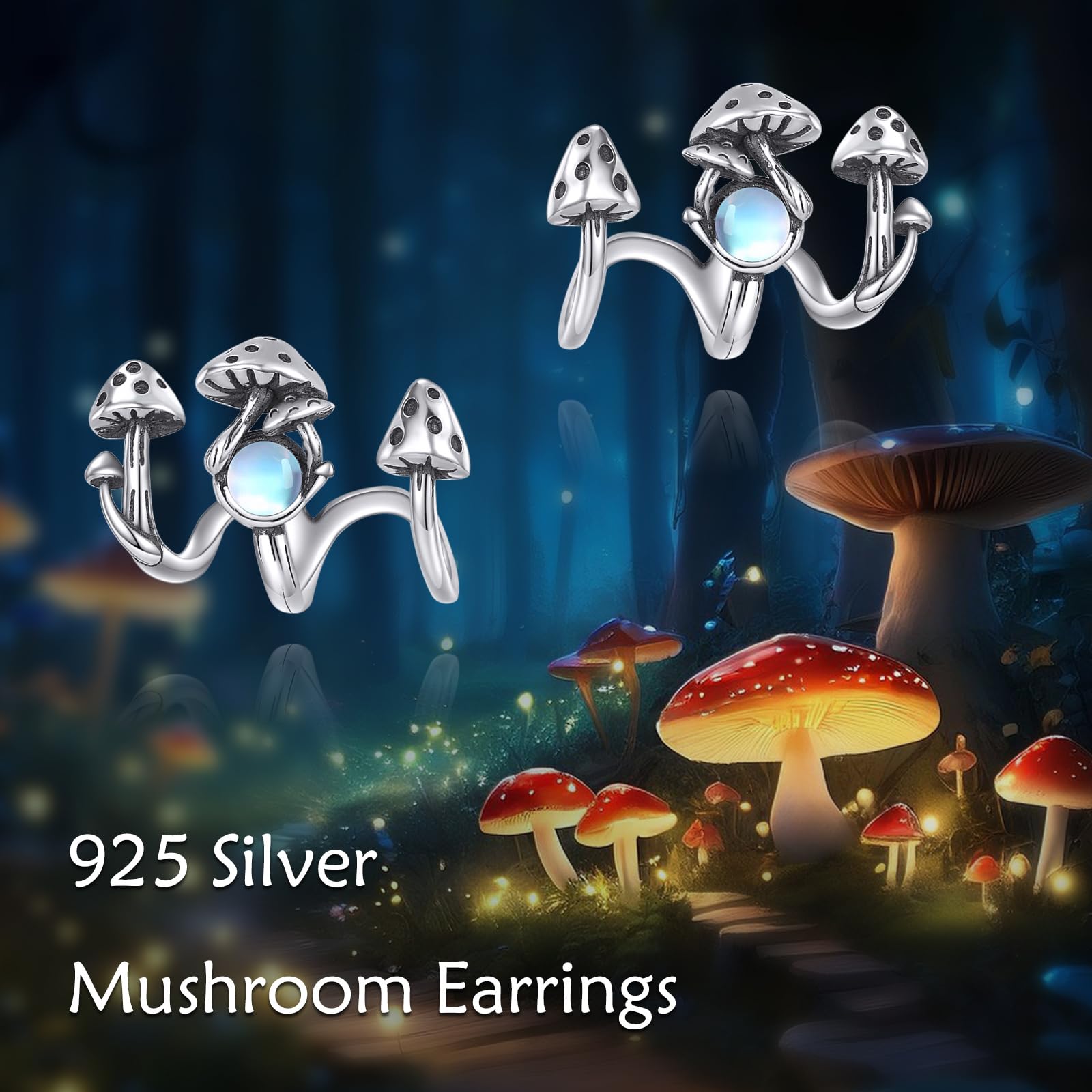 Pilz Klaue Ohrstecker S925 Sterling Silber Mondstein Pilz Ohrringe Pilze Ohr Manschette Schmuck Geschenke für Frauen Mom